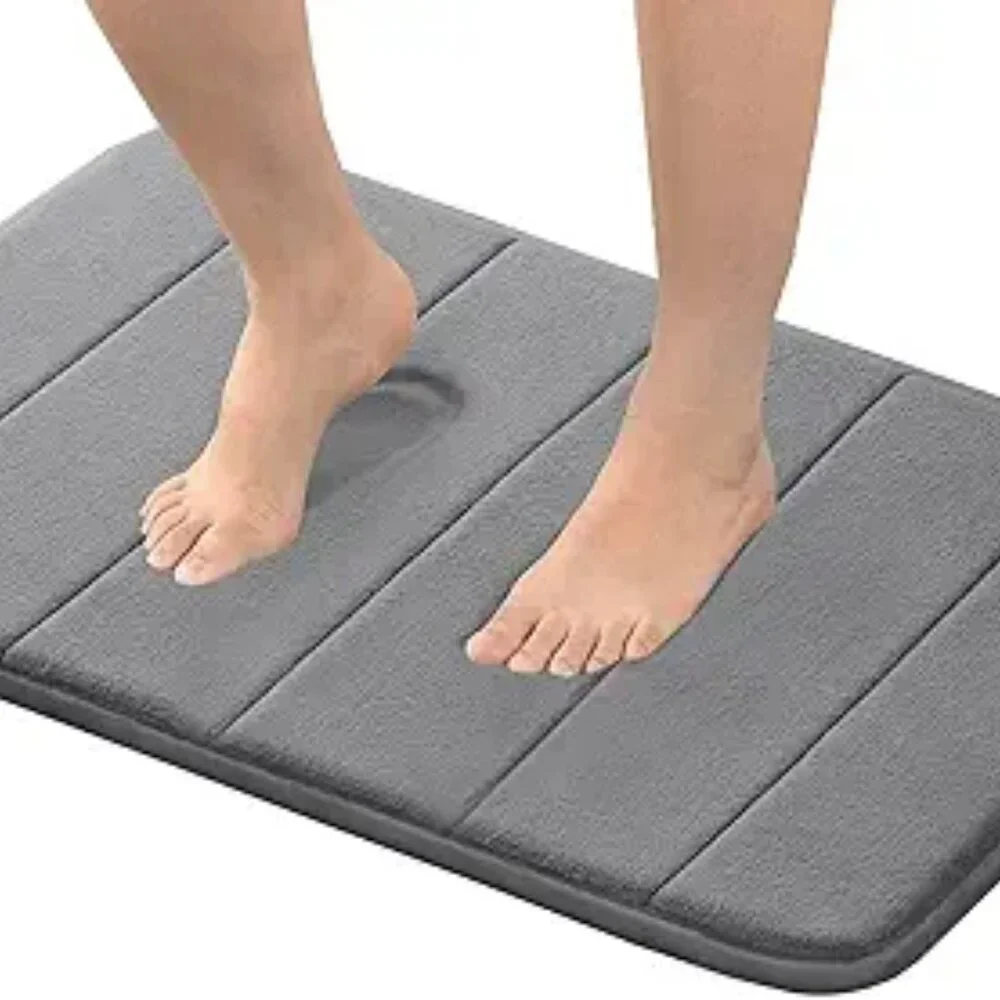 Memory Foam Bath Mat Non Slip Soft Quick Dry Bathroom Shower Rug Grey 24x17